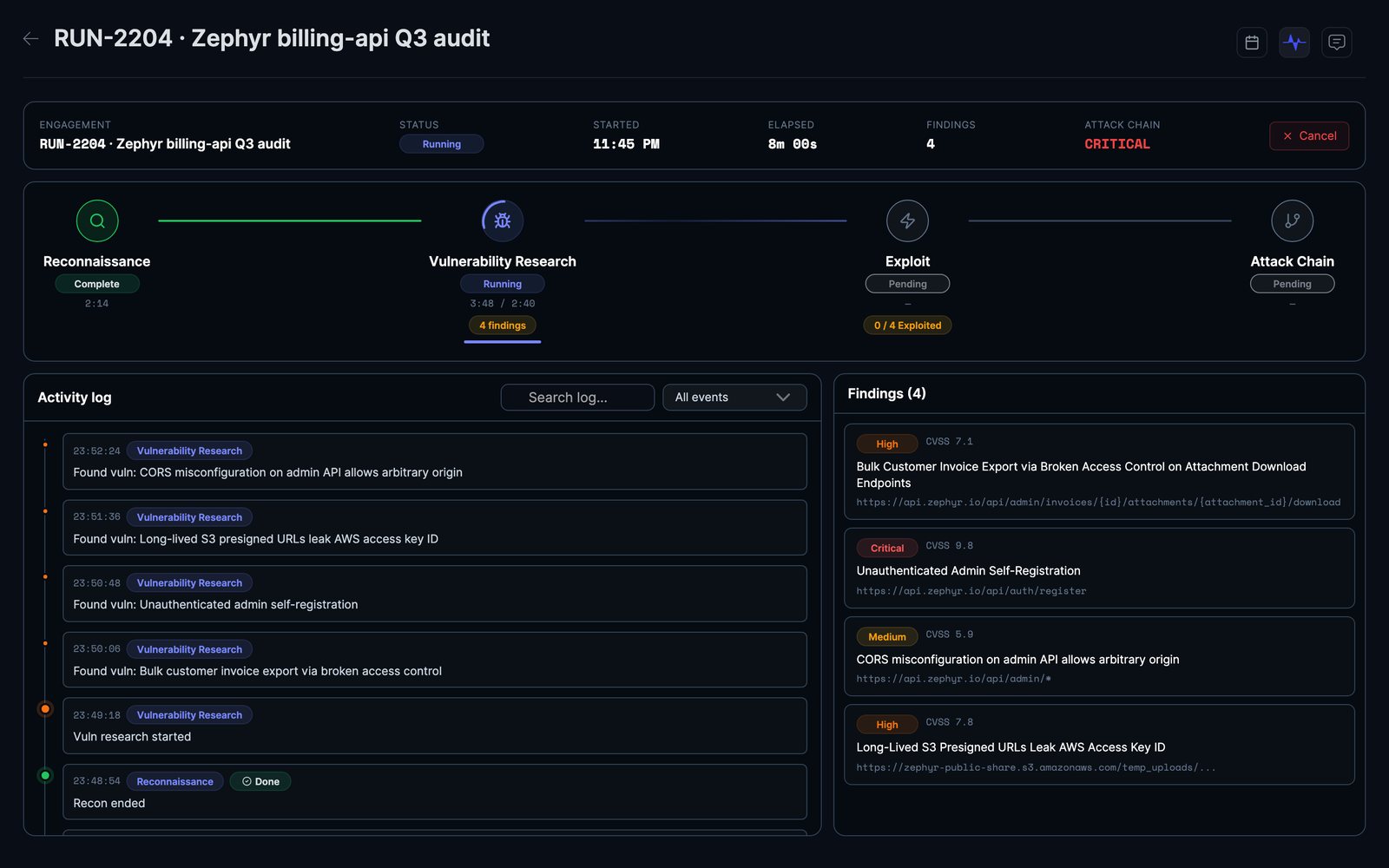 The Pentest module: an AI-run penetration test you set up, run and watch live